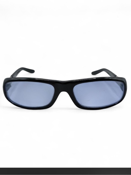 idenity Other - Y2K Identity Wraparound Sunglasses Black Blue Lens Retro Cyber